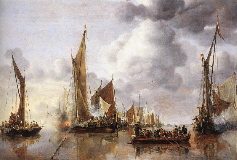 CAPELLE, Jan van de The State Barge Saluted by the Home Fleet df oil painting picture